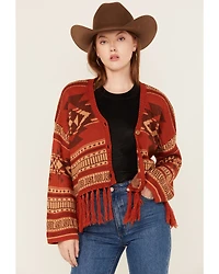 Rock & Roll Denim Women's Southwestern Print Fringe Cardigan