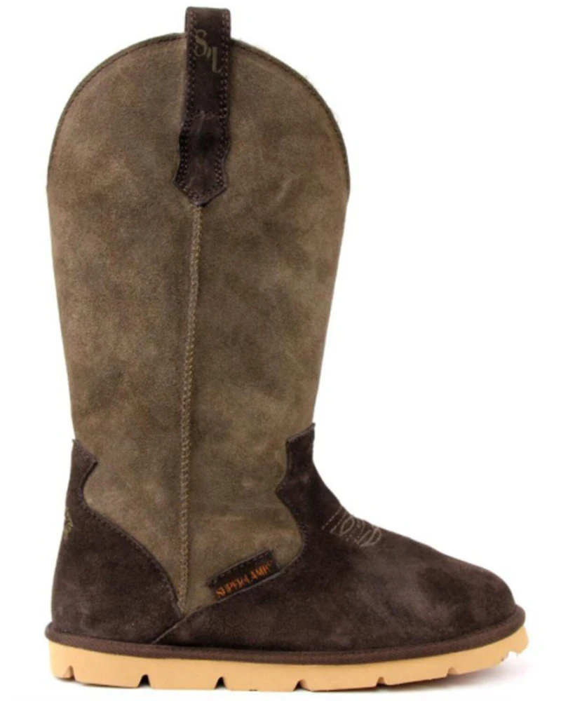 Superlamb Women's Cowboy All Suede Leather Pull On Casual Boot - Round Toe