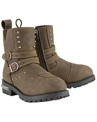 Milwaukee Leather Women's Double Strap Waterproof Studded Boots - Round Toe