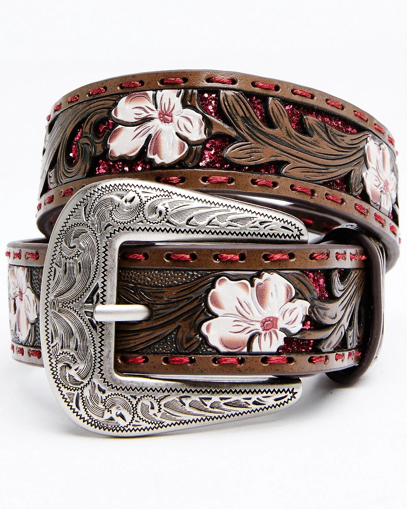 Shyanne Girls' Tooled Floral Glitter Underlay Belt