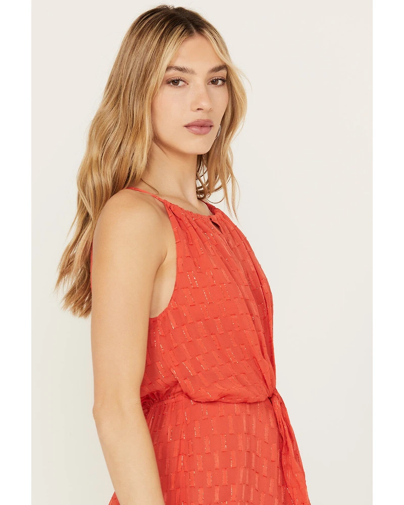 Idyllwind Women's Gladiolus Metallic Slip Tie Front Mini Dress