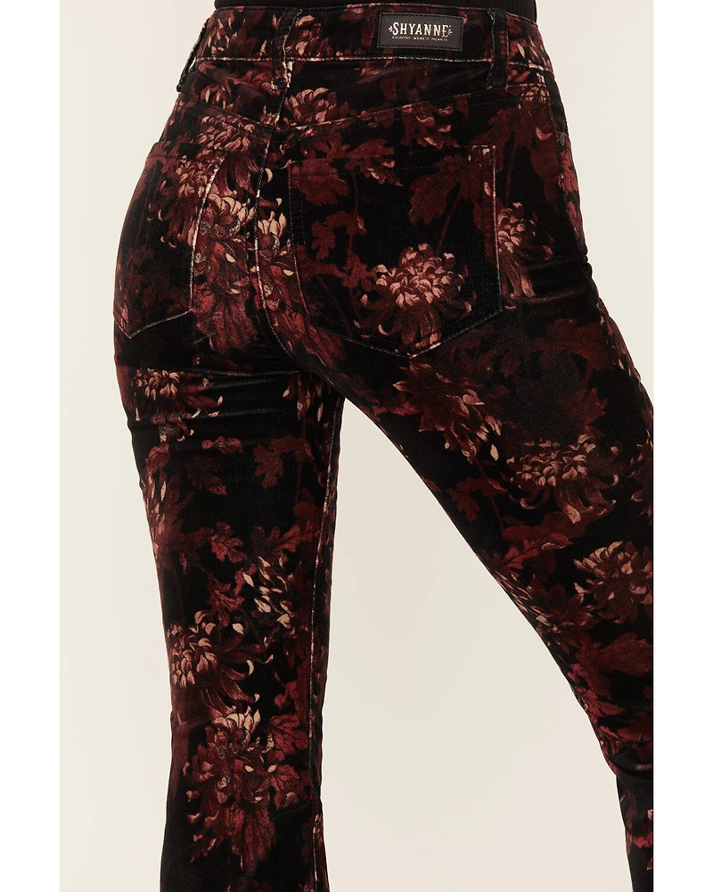 Shyanne Women's Printed Velveteen High Rise Stretch Flare Jeans