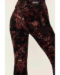 Shyanne Women's Printed Velveteen High Rise Stretch Flare Jeans