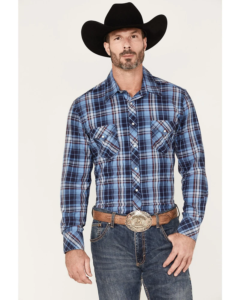 Rock & Roll Denim Men's Medium Plaid Stretch Long Sleeve Pearl Snap Shirt