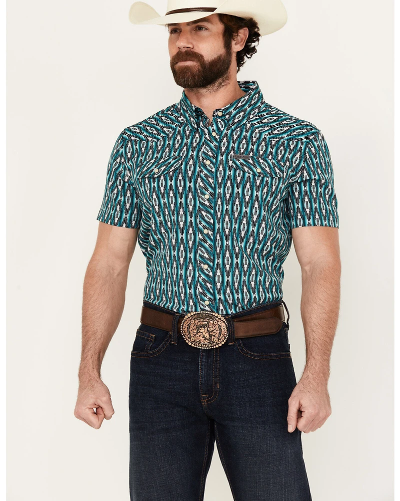 Panhandle Men's Southwestern Print Short Sleeve Snap Western Stretch Shirt