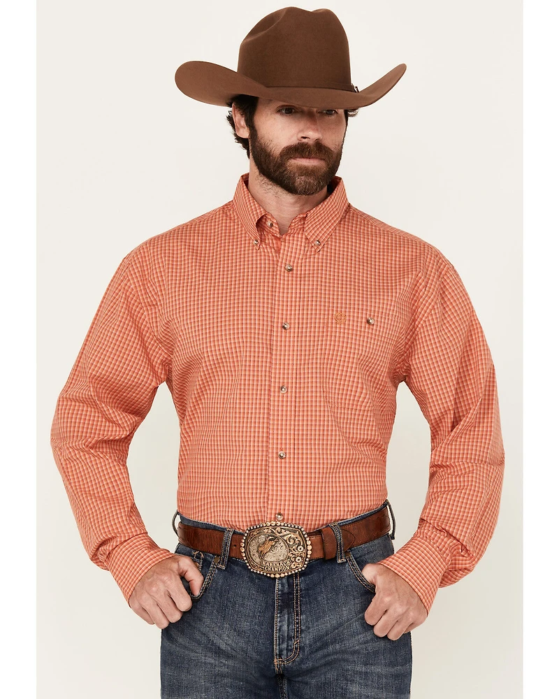 George Strait by Wrangler Men's Plaid Print Long Sleeve Button-Down Stretch Western Shirt