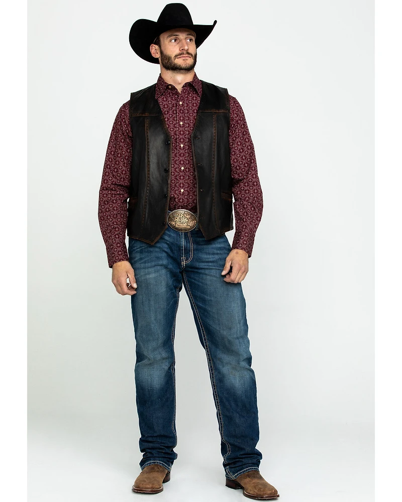 Scully Leatherwear Men's Leather Buck Stitch Vest