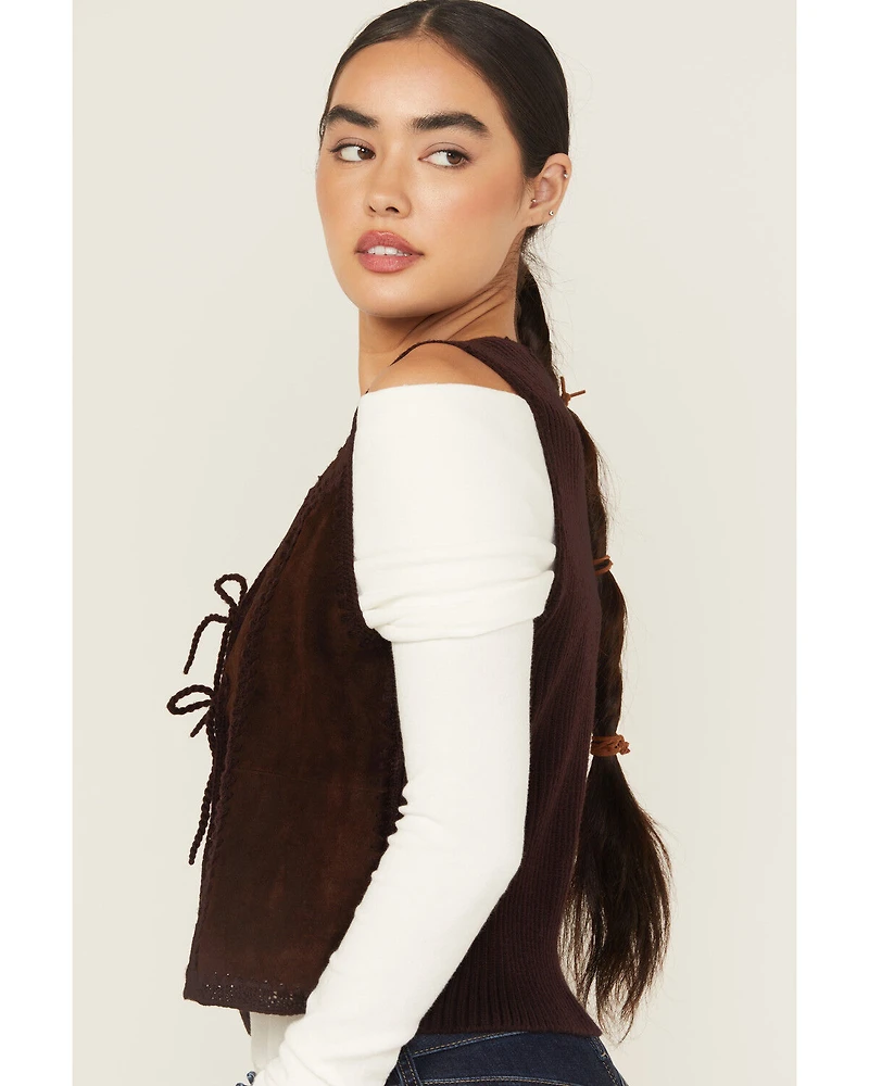 Shyanne Women's Suede Tie Front Knit Fashion Vest