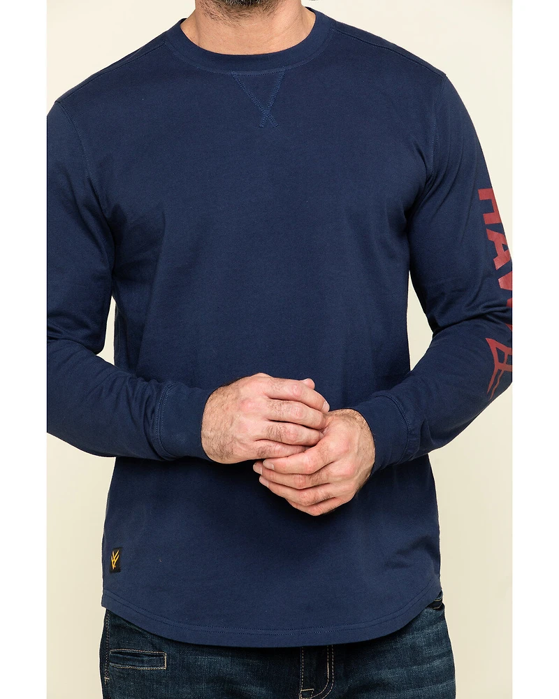 Hawx Men's Navy Sleeve Logo Long Work T-Shirt - Tall