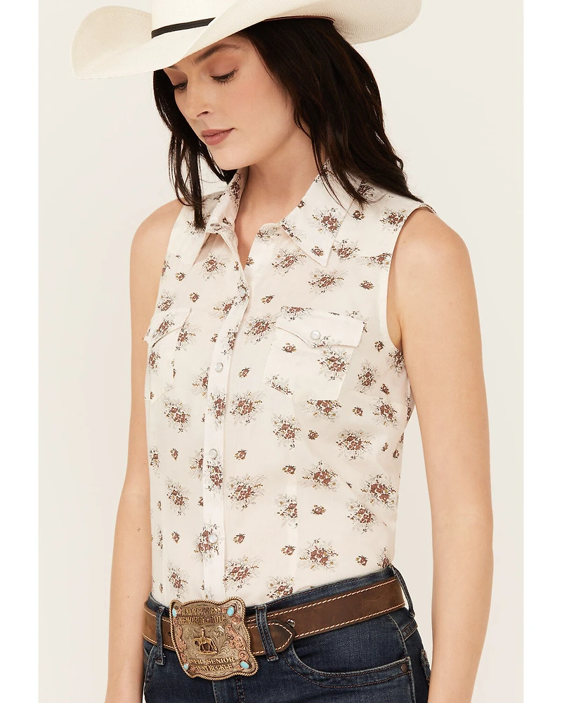 Roper Women's Floral Print Sleeveless Snap Western Shirt