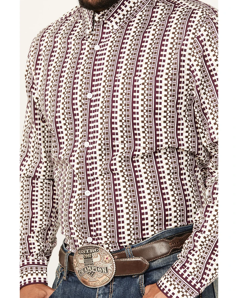 RANK 45® Men's Railroad Geo Print Long Sleeve Button-Down Western Shirt