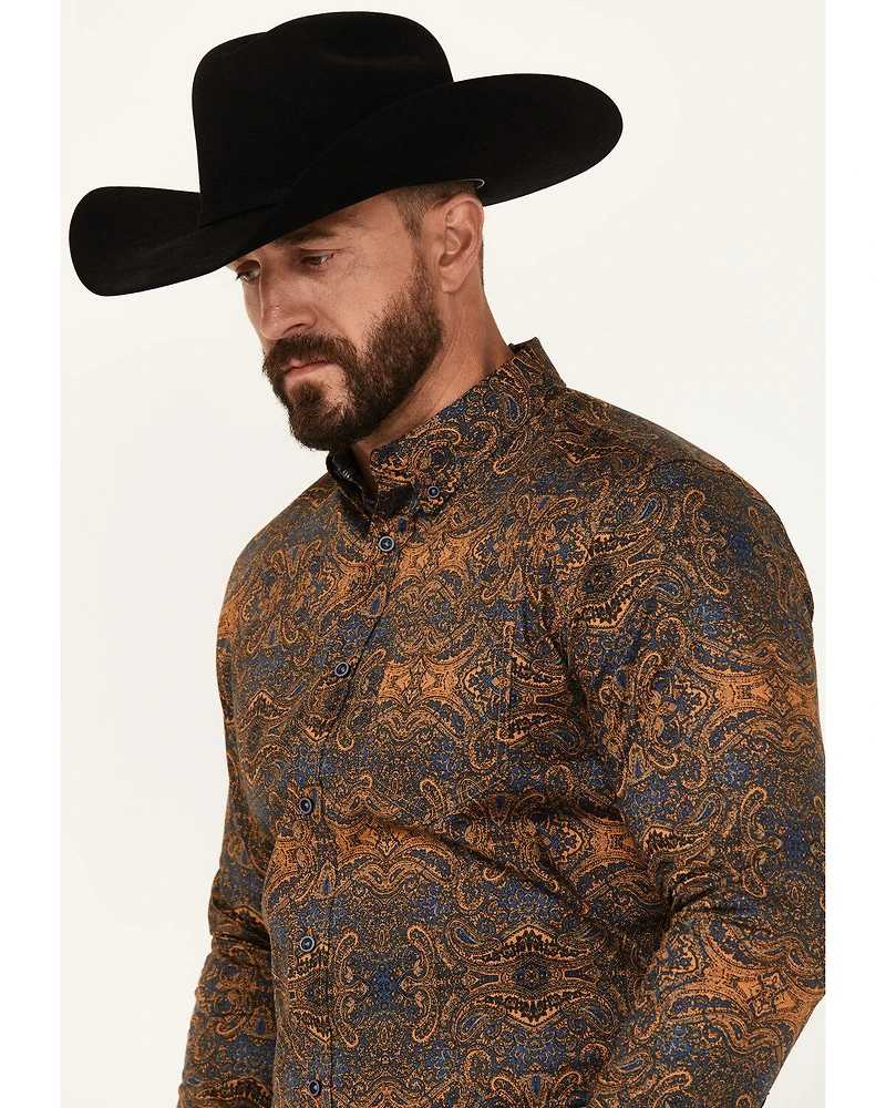 Cody James Men's Winding Roads Paisley Print Long Sleeve Button-Down Stretch Western Shirt