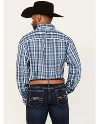 George Strait by Wrangler Men's Plaid Print Long Sleeve Stretch Western Shirt - Big
