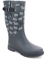 Western Chief Women's Black Sheep Faux Fur Tall Rain Boots