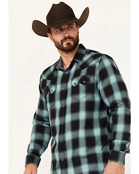 Moonshine Spirit Men's Ombre Plaid Print Long Sleeve Snap Western Shirt