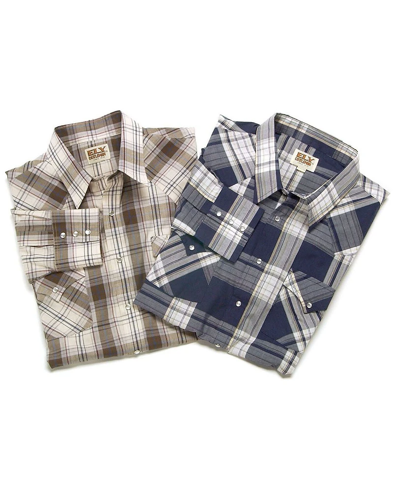 Ely Walker Men's Assorted Plaid or Stripe Long Sleeve Pearl Snap Western Shirt