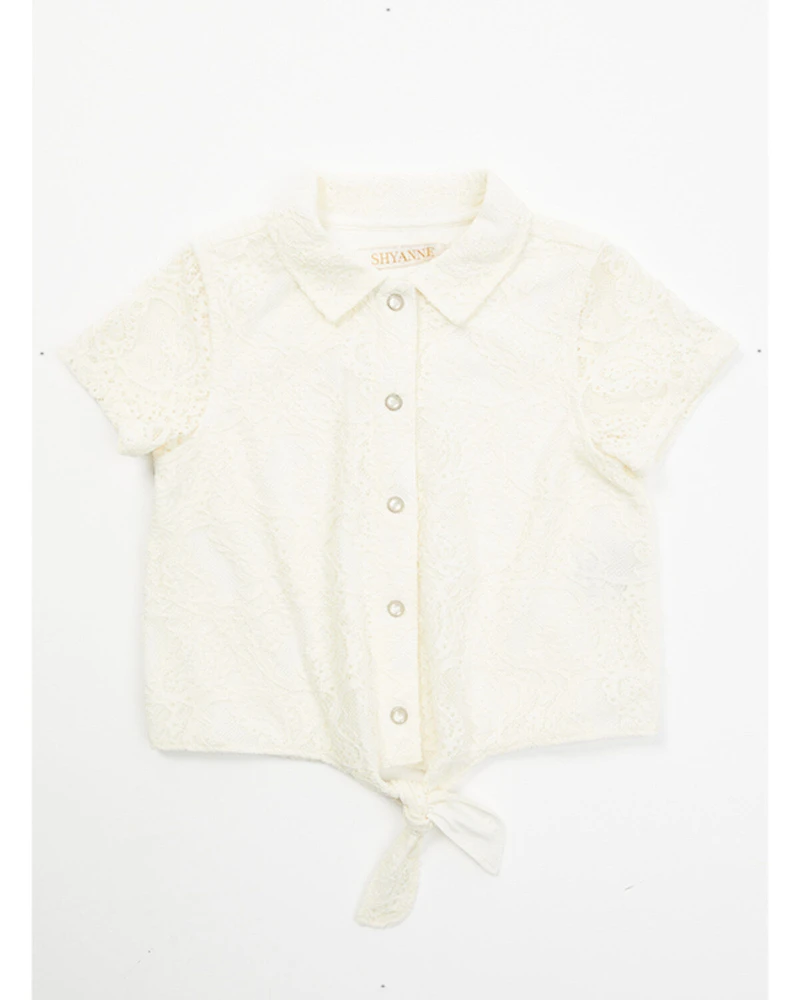 Shyanne Toddler Girls' Aspen Lace Button-Down Tie Front Top