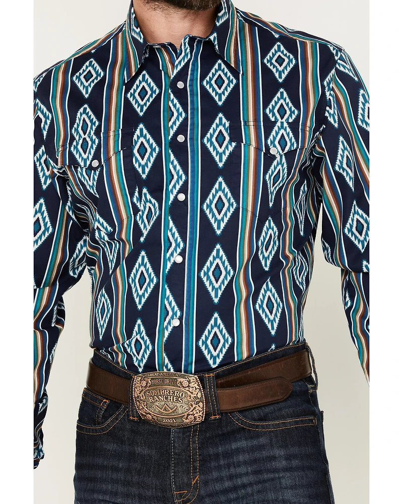 Roper Men's Vintage Southwestern Striped Print Long Sleeve Pearl Snap Western Shirt