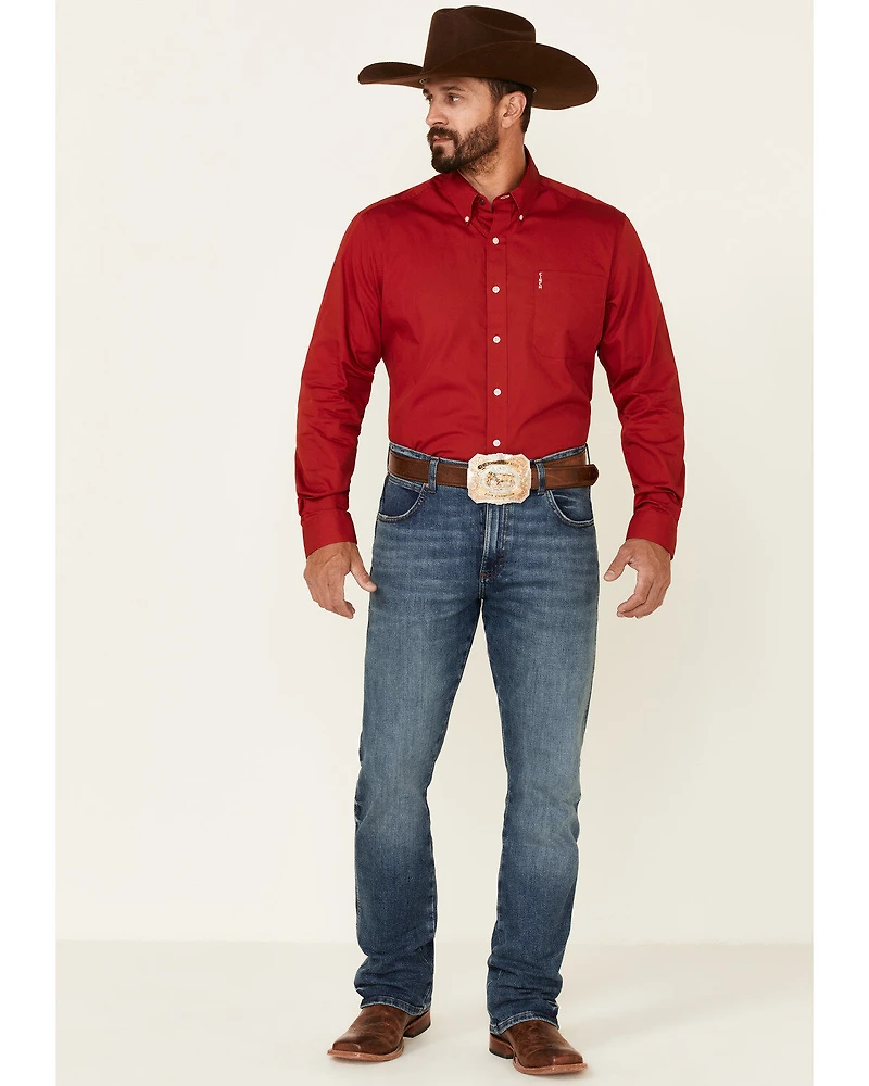 Cinch Men's Modern Fit Solid Red Long Sleeve Button-Down Western Shirt
