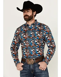 RANK 45® Men's Yaak Abstract Geo Print Long Sleeve Button-Down Stretch Western Shirt