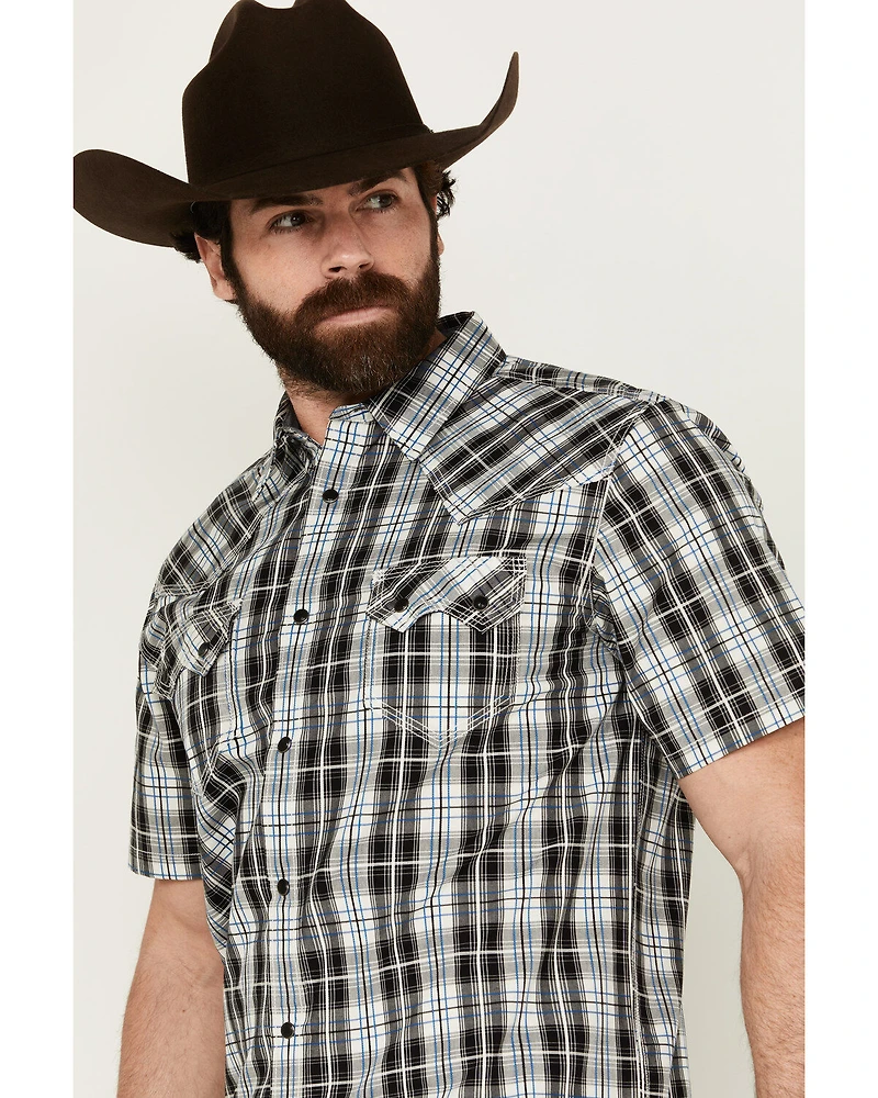Moonshine Spirit Men's Macho Plaid Print Short Sleeve Snap Western Shirt