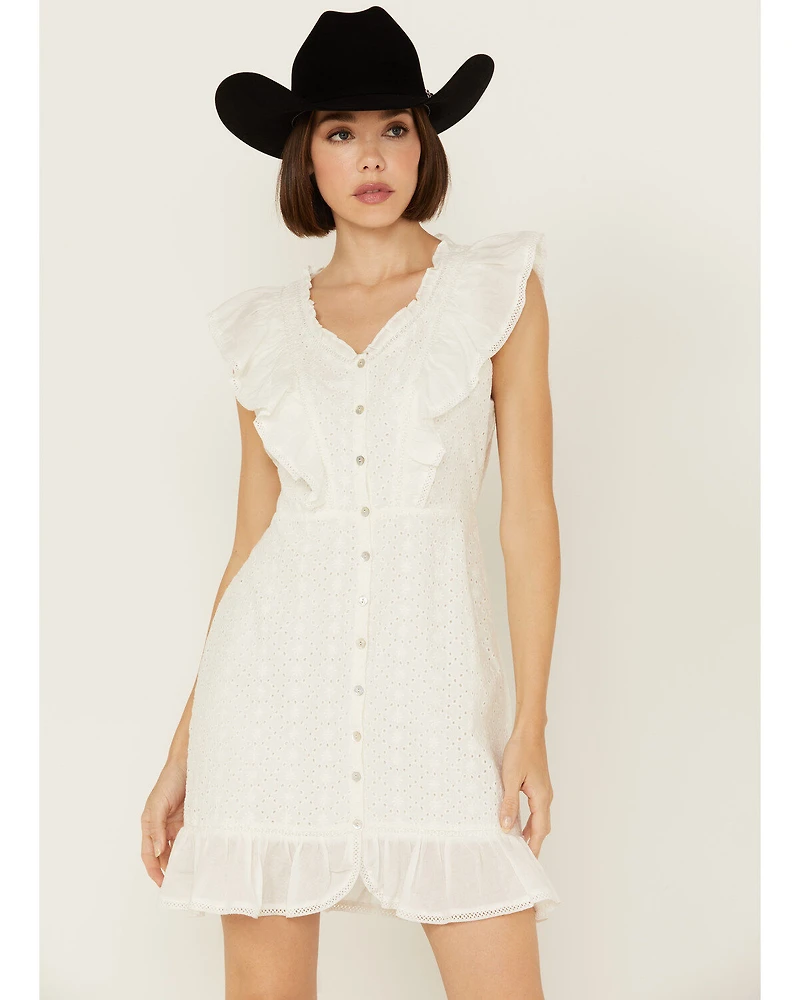Shyanne Women's Ruffle Trim Eyelet Mini Dress