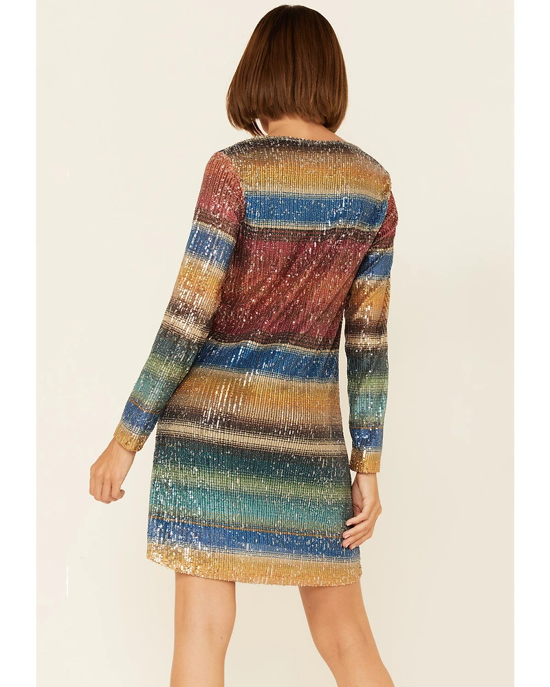 Tasha Polizzi Women's Long Sleeve Serape Sequin Lilliana Mini Dress