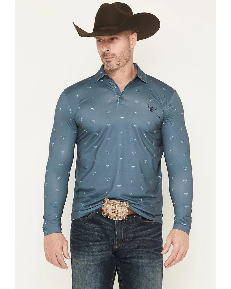 Cowboy Hardware Men's Steerhead Print Long Sleeve Snap Polo