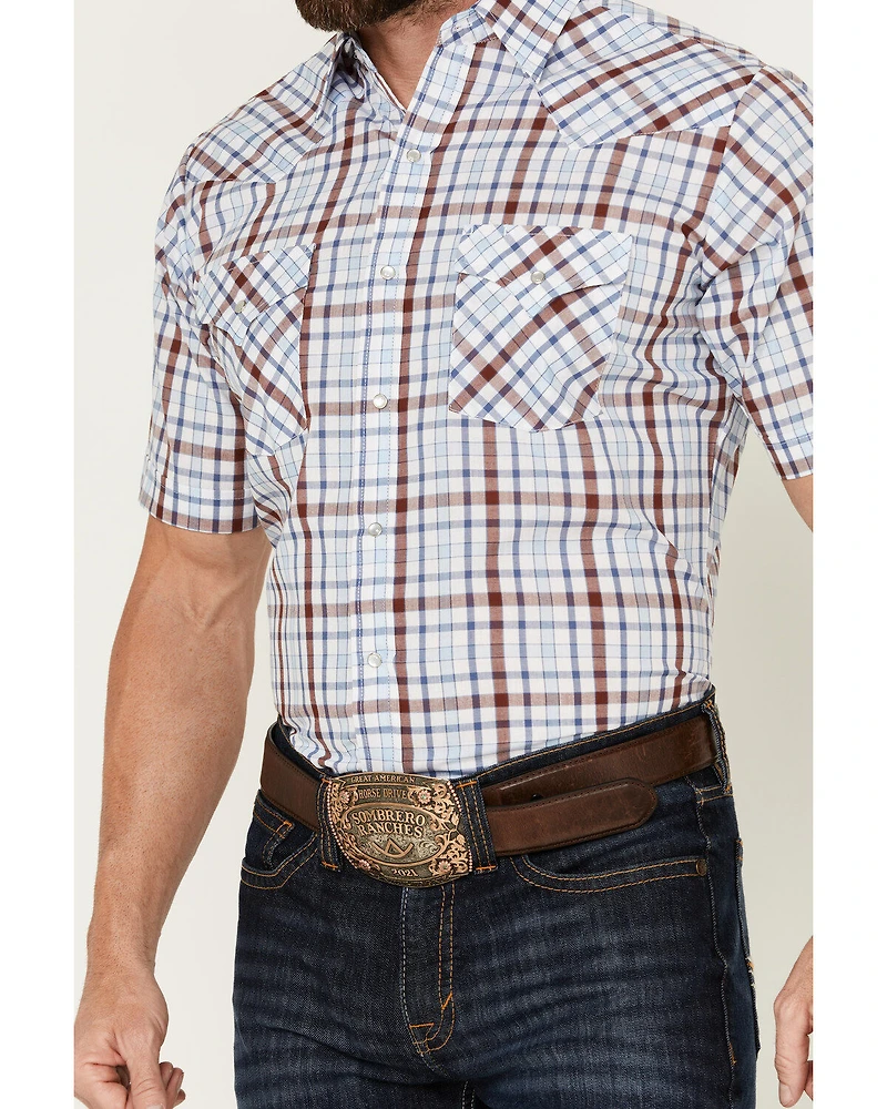 Ely Walker Men's Plaid Print Short Sleeve Pearl Snap Western Shirt