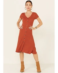 HYFVE Women's Knit Button-Front Fit & Flare Midi Dress