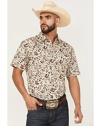 Cody James Men's Red River Floral Print Short Sleeve Button-Down Stretch Western Shirt