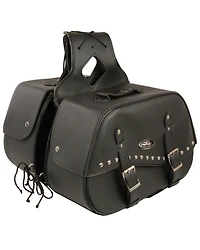 Milwaukee Leather Zip-Off Two Buckle Extended Lid Studded Throw Over Saddle Bag
