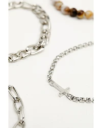 Shyanne Women's Cross Rhinestone and Natural Beaded Chain Bracelet Set - 4 Piece