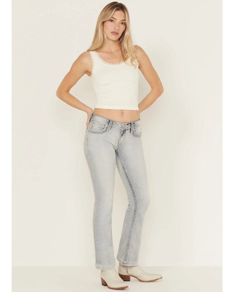 Miss Me Women's Light Wash Mid Rise 32" Bootcut Stretch Denim Jeans