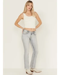 Miss Me Women's Light Wash Mid Rise 32" Bootcut Stretch Denim Jeans