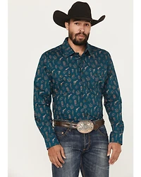 Rock & Roll Denim Men's Cowboy Print Long Sleeve Snap Stretch Western Shirt
