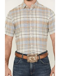 Pendleton Men's Dawson Plaid Print Short Sleeve Button-Down Linen Shirt