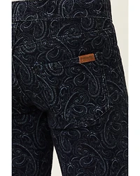 Rock & Roll Denim Girls' Dark Wash Paisley Print Button Stretch Flare Jeans