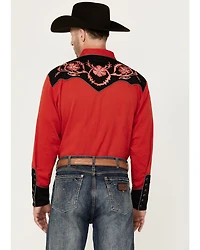 Scully Men's Floral Embroidered Long Sleeve Snap Western Shirt