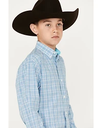 Panhandle Select Boys' Small Plaid Print Long Sleeve Button Down Western Shirt