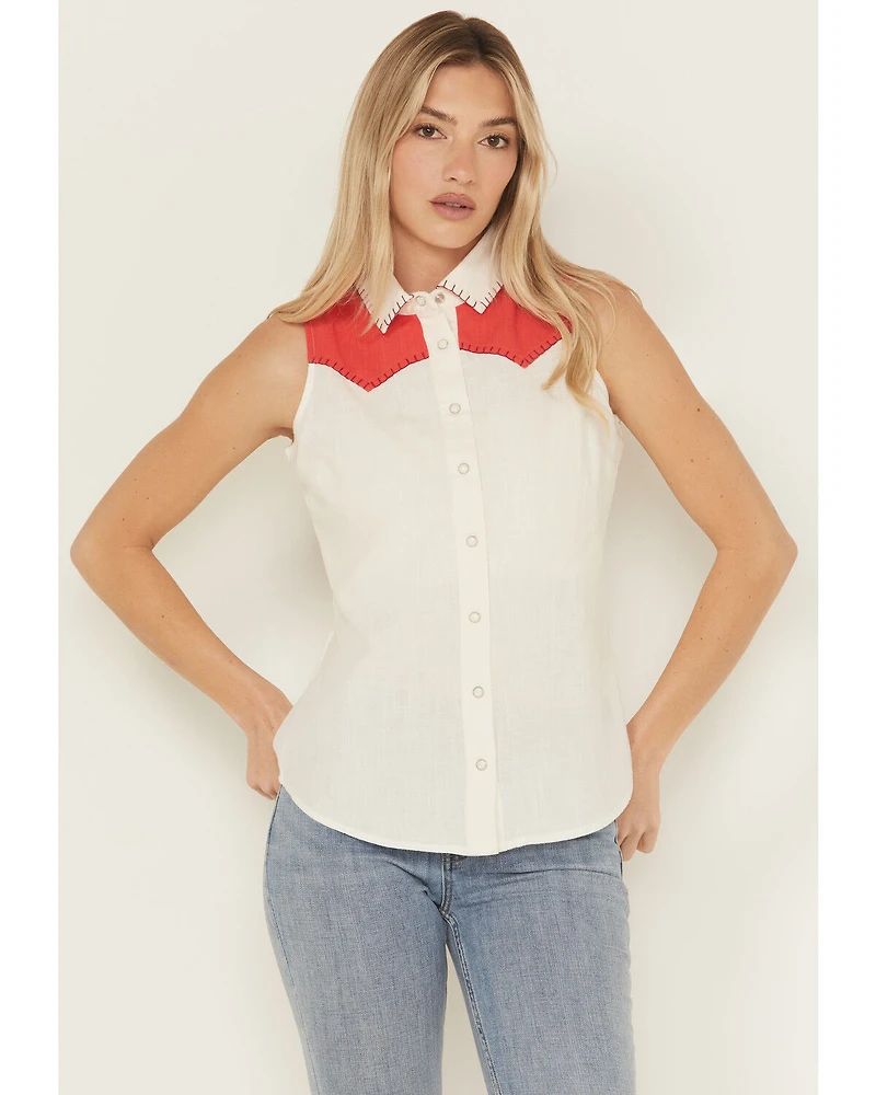 Idyllwind Women's Plainweave Contrast Yoke Sleeveless Snap Western Shirt