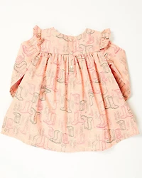 Wrangler Infant Girls' Printed Long Sleeve Snap Dress and Diaper Cover - 2 Piece