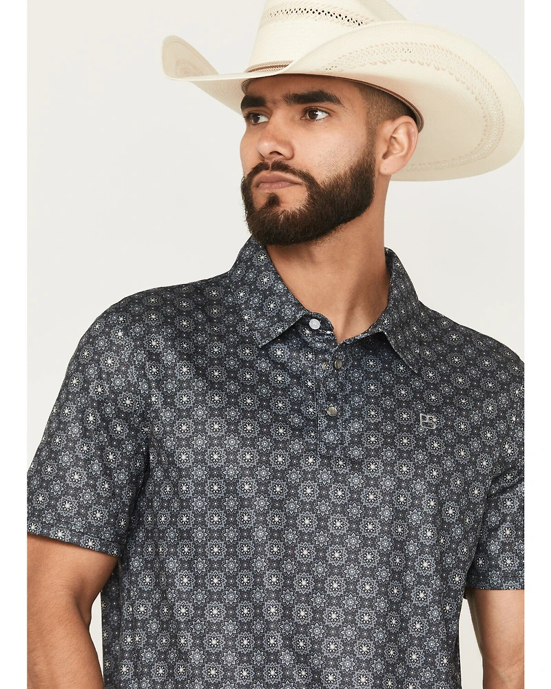 Panhandle Slim Men's Medallion Print Short Sleeve Snap Performance Polo