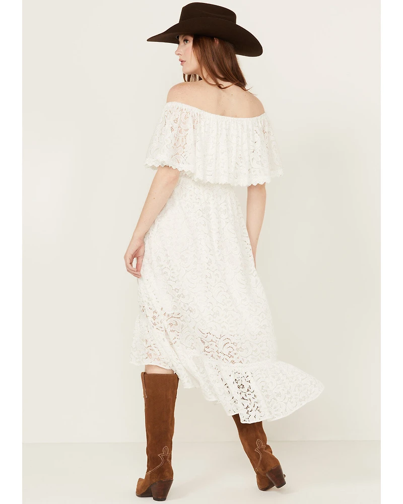 Beyond The Radar Women's Off Shoulder Lace Midi Dress