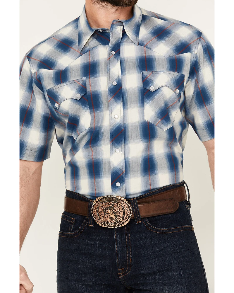 Roper Men's West Made Plaid Print Short Sleeve Snap Western Shirt