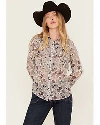 Shyanne Women's Printed Long Sleeve Fringe Button-Down Western Shirt