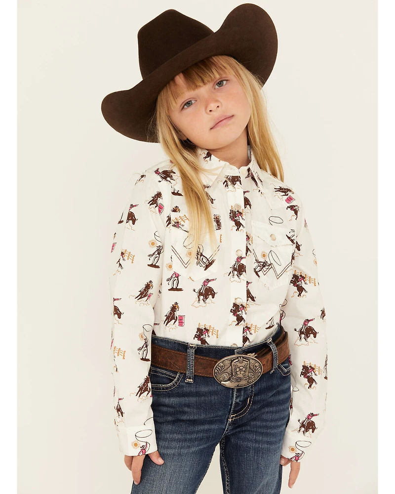 Wrangler Girls' Rodeo Long Sleeve Snap Western Shirt