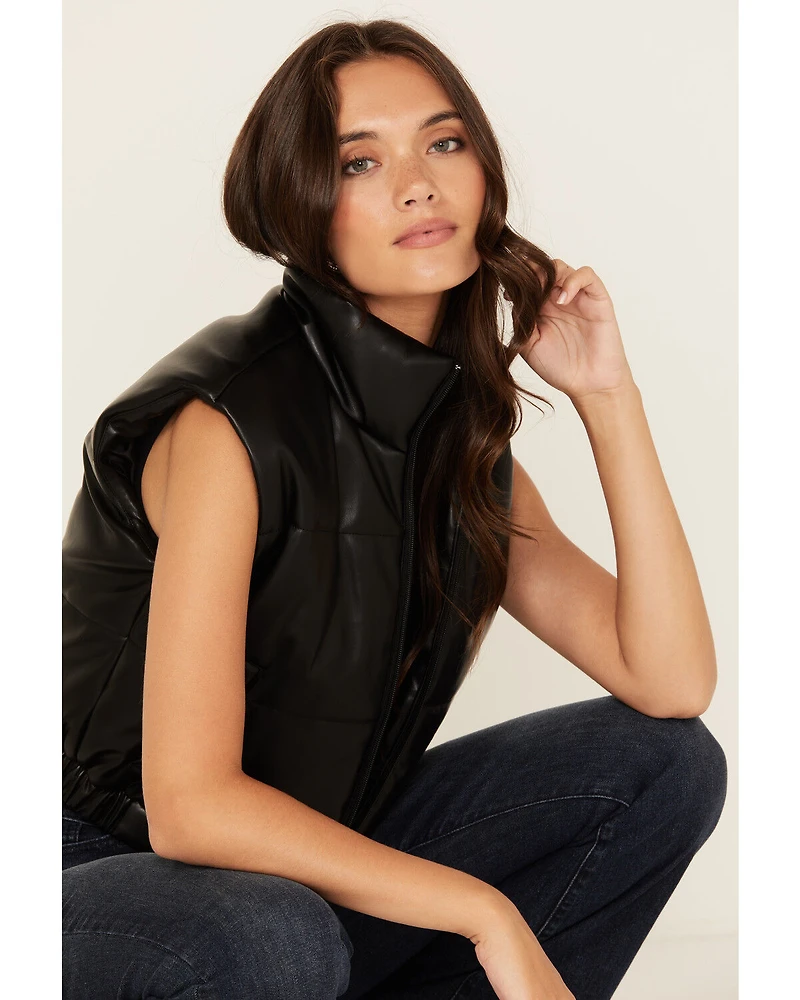 Stoosh Women's Faux Leather Puffer Vest