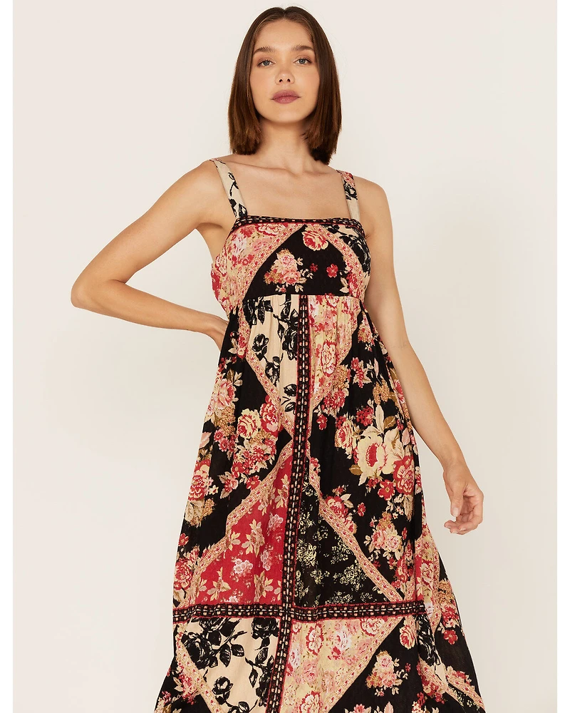 Band Of The Free Women's Anthem Sun Patchwork Floral Print Sleeveless Midi Dress