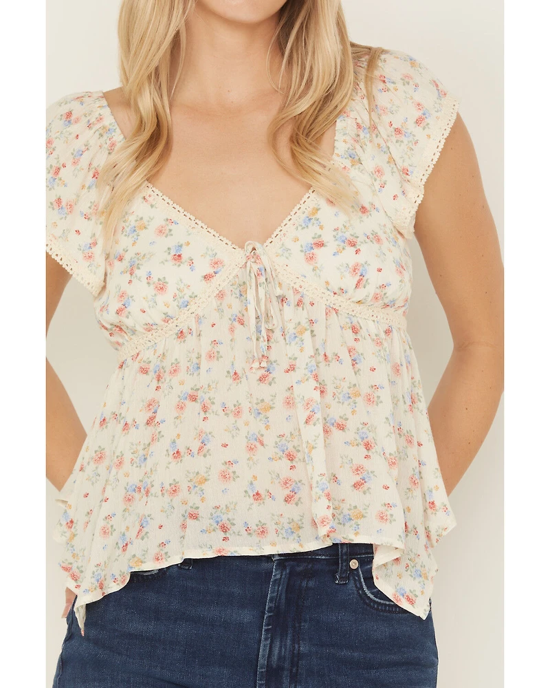 Wild Moss Women's Floral Print Hanky Hem Top